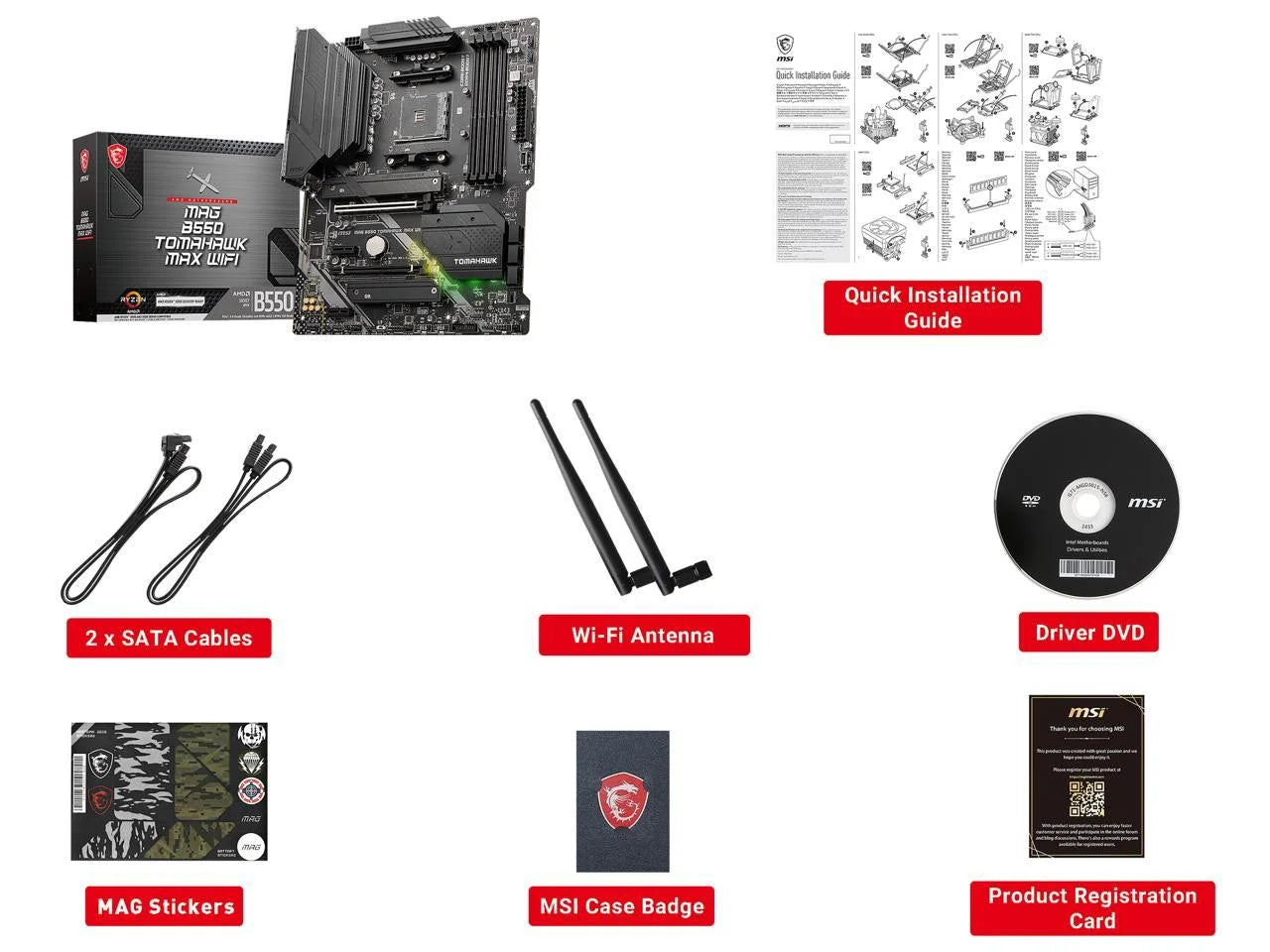 MAG B550 Tomahawk MAX Wifi Gaming Motherboard (AMD AM4, DDR4, Pcie 4.0, SATA 6Gb/S, M.2, USB 3.2 Gen 2, HDMI/DP, ATX, Wi-Fi 6E, AMD Ryzen 5000 Series Processors)