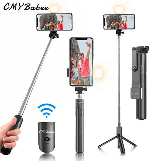 Selfie Stick, 40 in Retractable  with Remote, 2 Level Fill Light, Selfie Stick for Iphone Android, Black